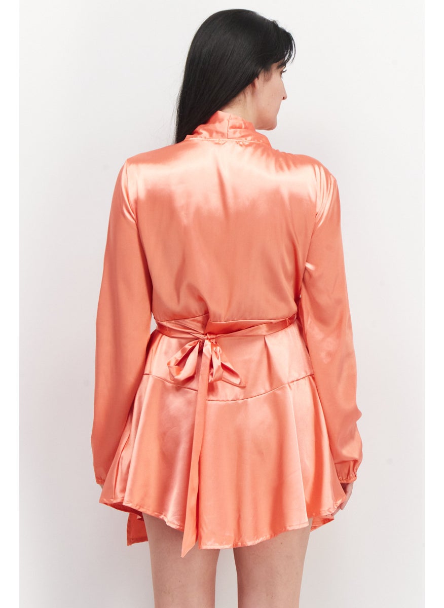 TFNC - Women Plain Wrap Mini Dress, Peach - Image 1