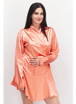 Women Plain Wrap Mini Dress, Peach