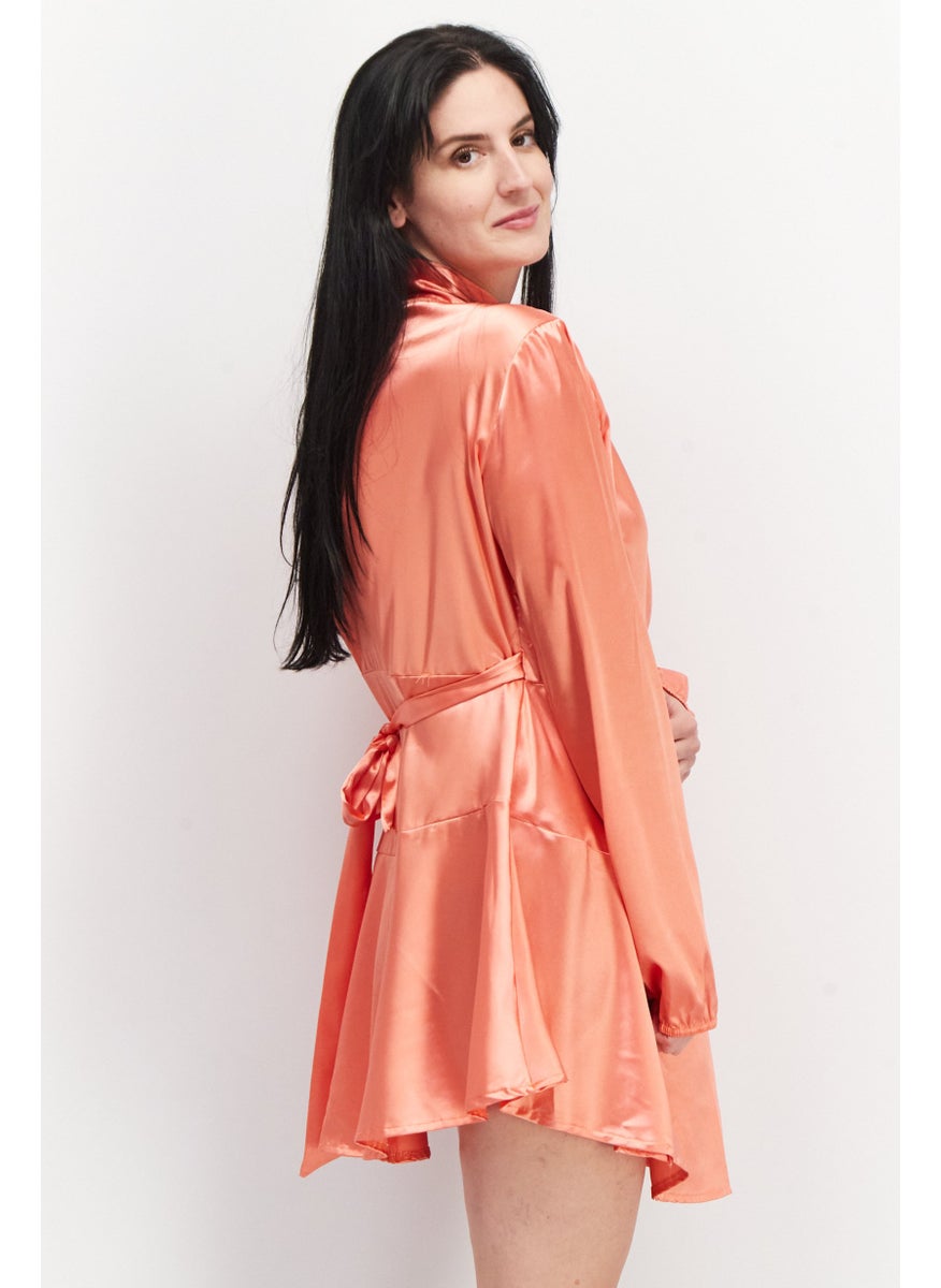 TFNC - Women Plain Wrap Mini Dress, Peach - Image 1