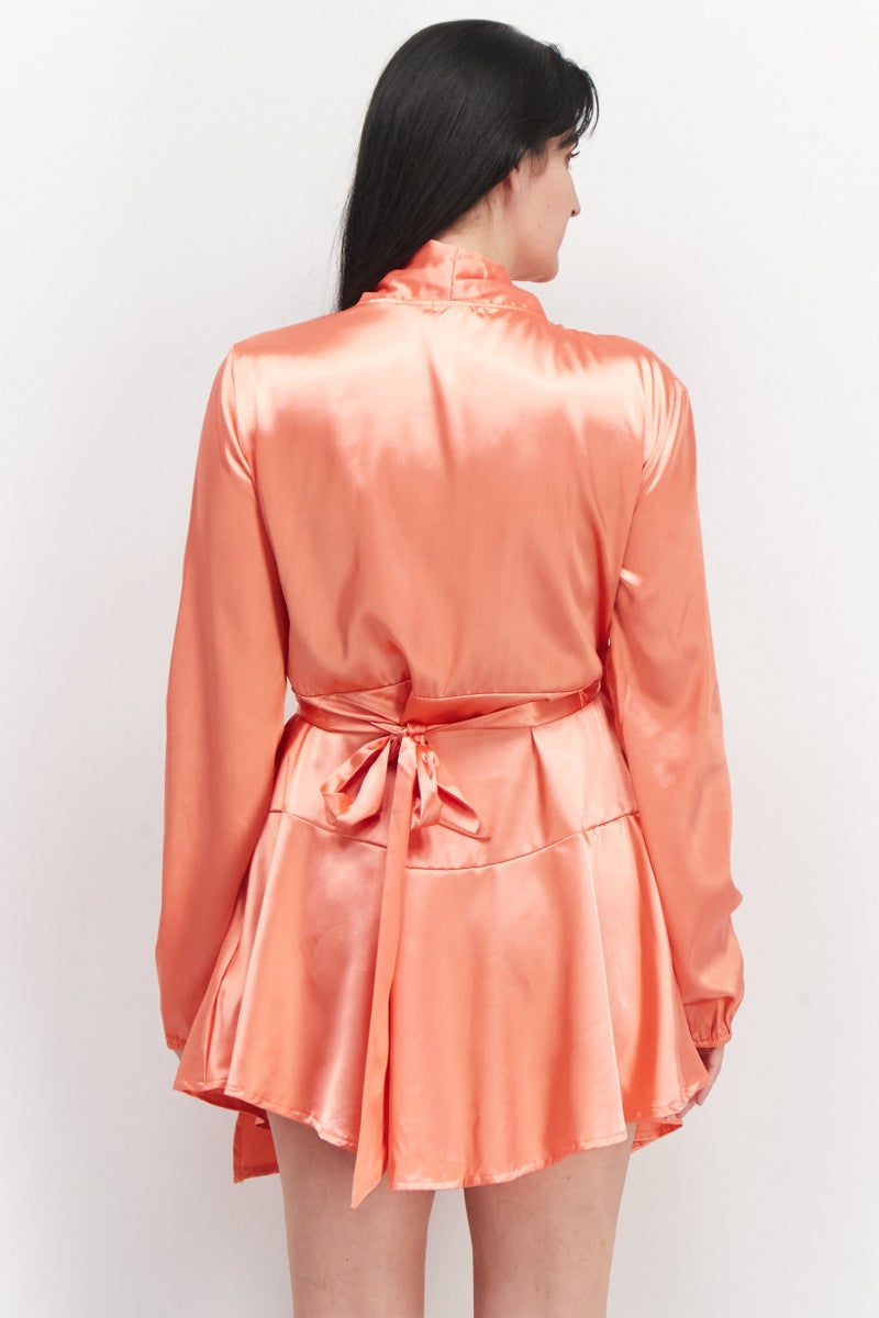 TFNC Women Plain Wrap Mini Dress, Peach - Image 3