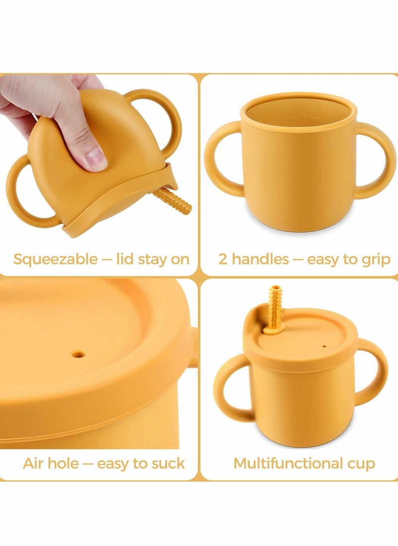 Toddler Sippy Cup with Lid, Kids Snack Container 2-in-1, Silicone Snack Catcher with Removable Scale, Kids Water Bottle with Straw 8.5 oz (Marbling) - Image 4