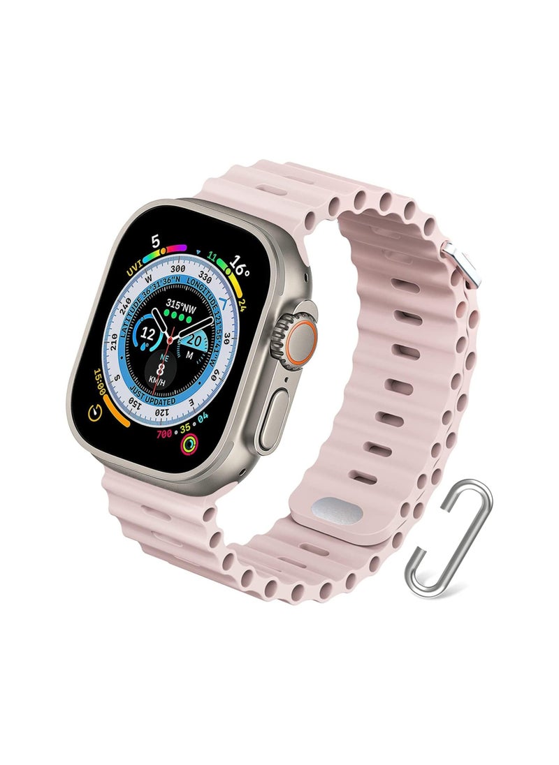 Waldic - Apple Watch Series 10 9 8 7 6 5 4 3 2 1 SE, Silicone Band Soft Silicone Waterproof Strap Wristbands Compatible with iWatch Apple Watch Series Ultra 49mm 46mm 45mm 44mm 42mm - Pink Sand - Image 1