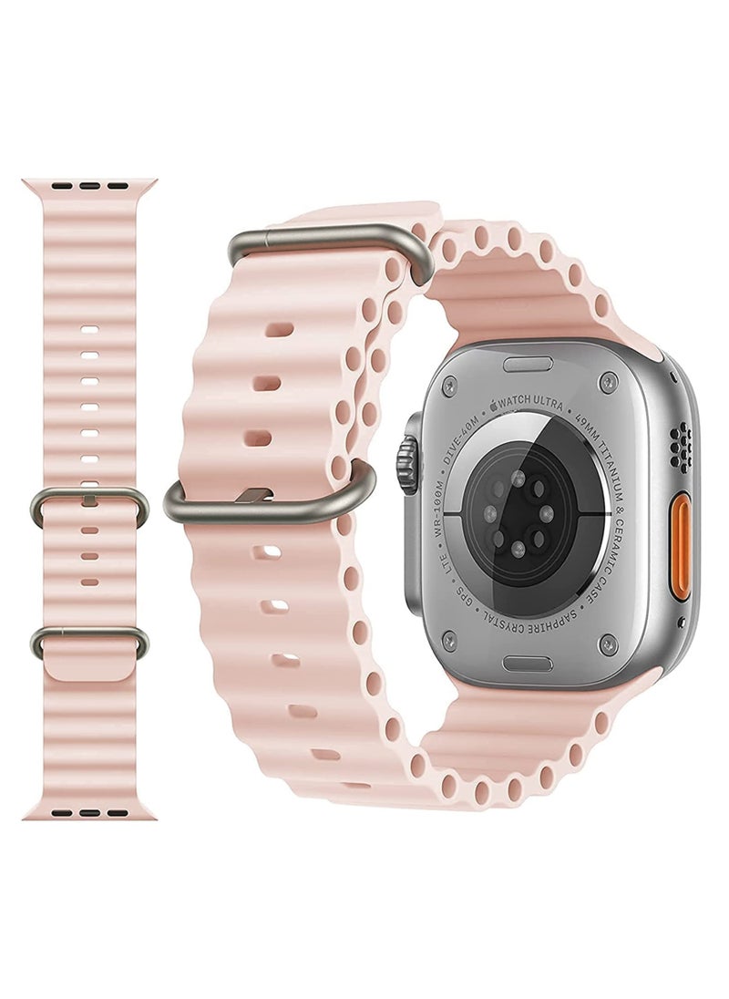 Waldic - Apple Watch Series 10 9 8 7 6 5 4 3 2 1 SE, Silicone Band Soft Silicone Waterproof Strap Wristbands Compatible with iWatch Apple Watch Series Ultra 49mm 46mm 45mm 44mm 42mm - Pink Sand - Image 1