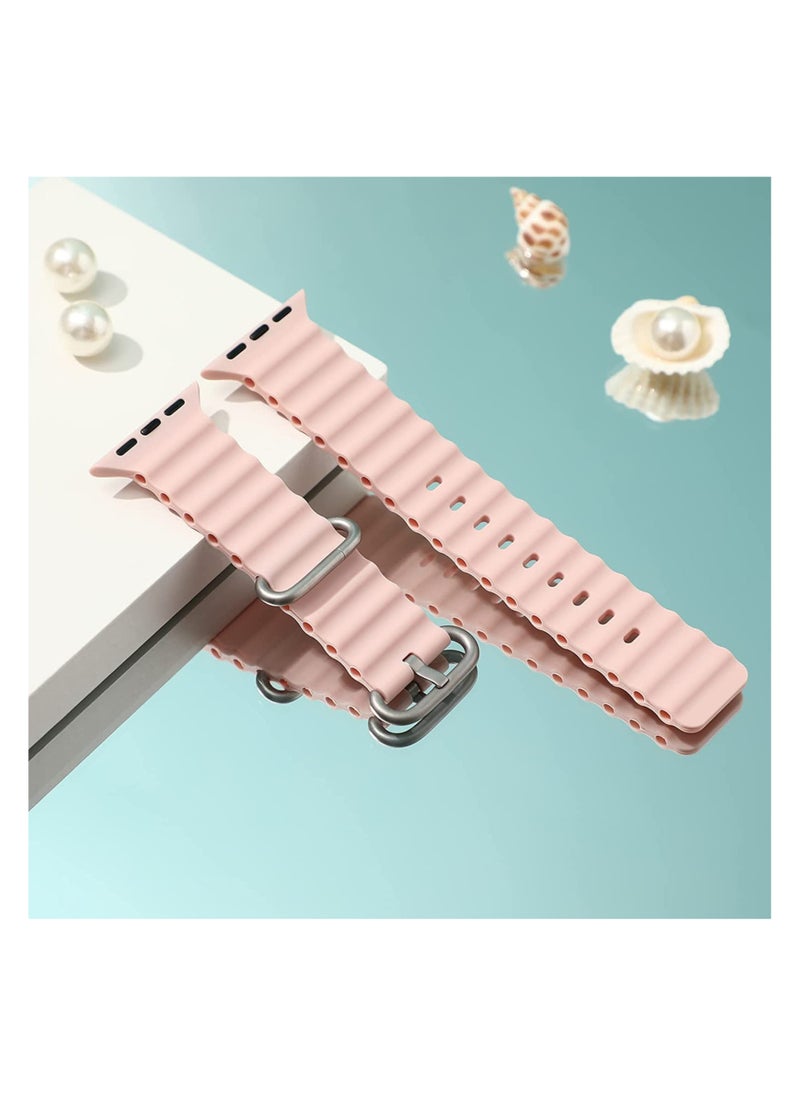 Waldic - Apple Watch Series 10 9 8 7 6 5 4 3 2 1 SE, Silicone Band Soft Silicone Waterproof Strap Wristbands Compatible with iWatch Apple Watch Series Ultra 49mm 46mm 45mm 44mm 42mm - Pink Sand - Image 1