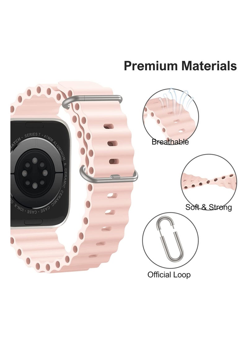 Waldic - Apple Watch Series 10 9 8 7 6 5 4 3 2 1 SE, Silicone Band Soft Silicone Waterproof Strap Wristbands Compatible with iWatch Apple Watch Series Ultra 49mm 46mm 45mm 44mm 42mm - Pink Sand - Image 1