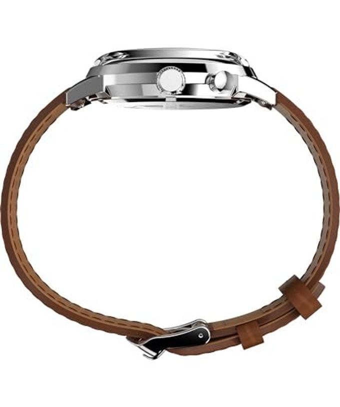TIMEX Men'S Marlin Moon Phase 40Mm Watch Brown Strap Green Dial Stainless Steel Case - Image 2