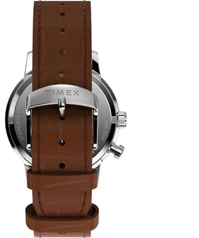 TIMEX Men'S Marlin Moon Phase 40Mm Watch Brown Strap Green Dial Stainless Steel Case - Image 3