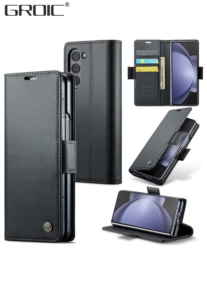 GROIC Wallet Case for Samsung Galaxy Z Fold 5, Premium PU Leather Black Case with Magnetic Closure Card Slots RFID Blocking Kickstand Screen Protector Shockproof TPU Inner Shell for Samsung Galaxy Z Fold 5  - Image 1
