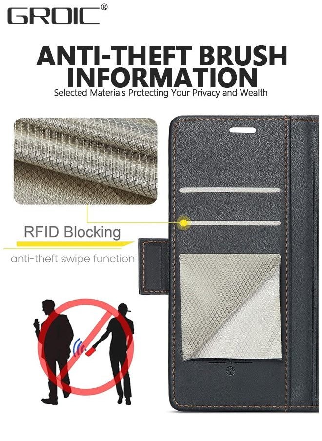 GROIC Wallet Case for Samsung Galaxy Z Fold 5, Premium PU Leather Black Case with Magnetic Closure Card Slots RFID Blocking Kickstand Screen Protector Shockproof TPU Inner Shell for Samsung Galaxy Z Fold 5  - Image 5