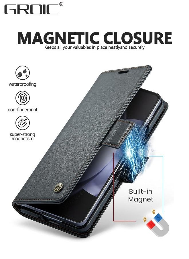 GROIC Wallet Case for Samsung Galaxy Z Fold 5, Premium PU Leather Black Case with Magnetic Closure Card Slots RFID Blocking Kickstand Screen Protector Shockproof TPU Inner Shell for Samsung Galaxy Z Fold 5  - Image 3