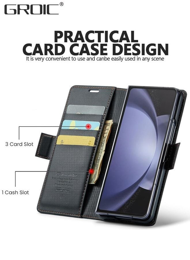 GROIC Wallet Case for Samsung Galaxy Z Fold 5, Premium PU Leather Black Case with Magnetic Closure Card Slots RFID Blocking Kickstand Screen Protector Shockproof TPU Inner Shell for Samsung Galaxy Z Fold 5  - Image 2