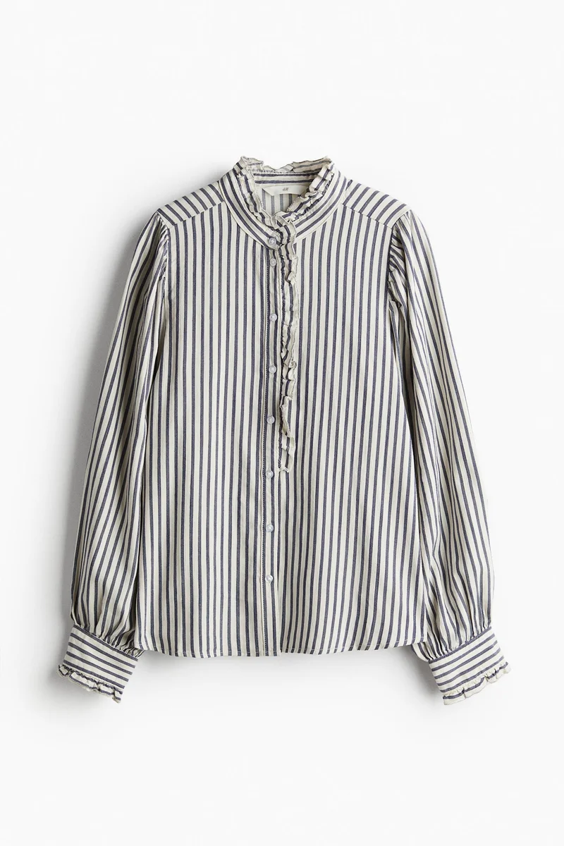 H&M Frill-Trimmed Twill Blouse