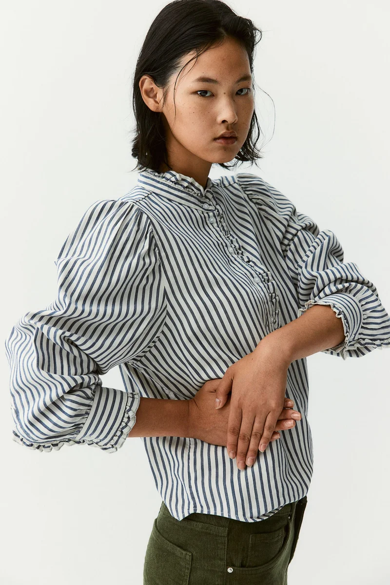 H&M Frill-Trimmed Twill Blouse