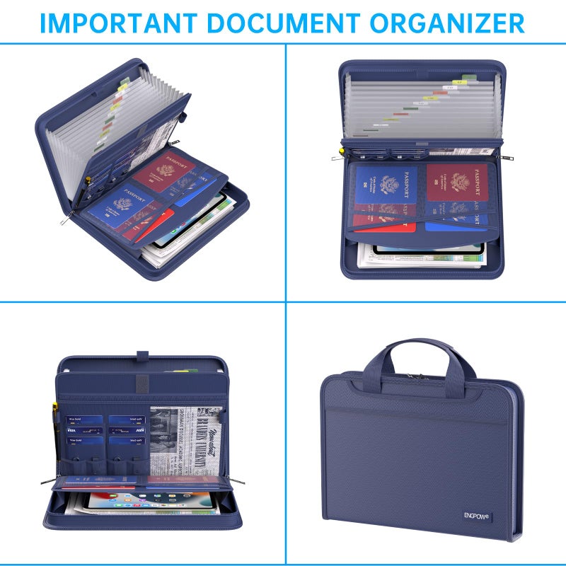 ENGPOW Accordion File Organizer,Fireproof Expanding File Folder with Multi Pockets,13 Pockets Document Organizer with Handle & Labels,Portable Home Travel Safe Storage Folder for Letter A4 Files,Blue - Image 4