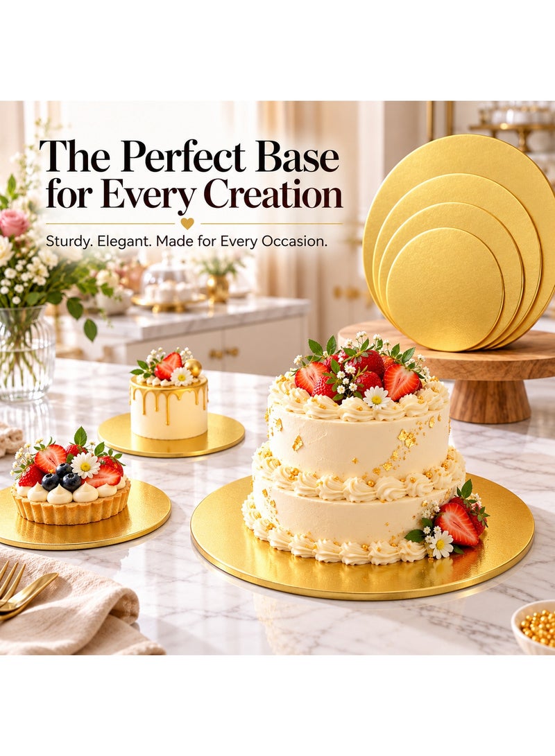 BERAM Gold Cake Boards Set, Round Cake Base Boards in Assorted Sizes, Sturdy Metallic Cake Display Boards for Birthday, Wedding, Anniversary & Celebration Cakes, Elegant Dessert Presentation - Image 3