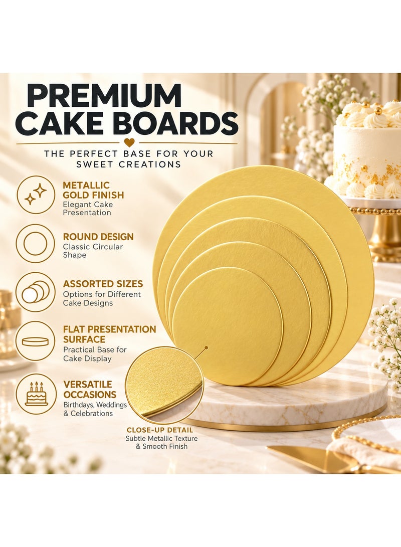 BERAM Gold Cake Boards Set, Round Cake Base Boards in Assorted Sizes, Sturdy Metallic Cake Display Boards for Birthday, Wedding, Anniversary & Celebration Cakes, Elegant Dessert Presentation - Image 4