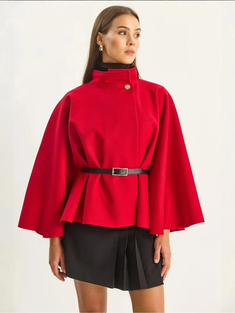 Bianco Lucci Red LUCCI Oversized Wool Blend Overcoat for Women | Best Price UAE