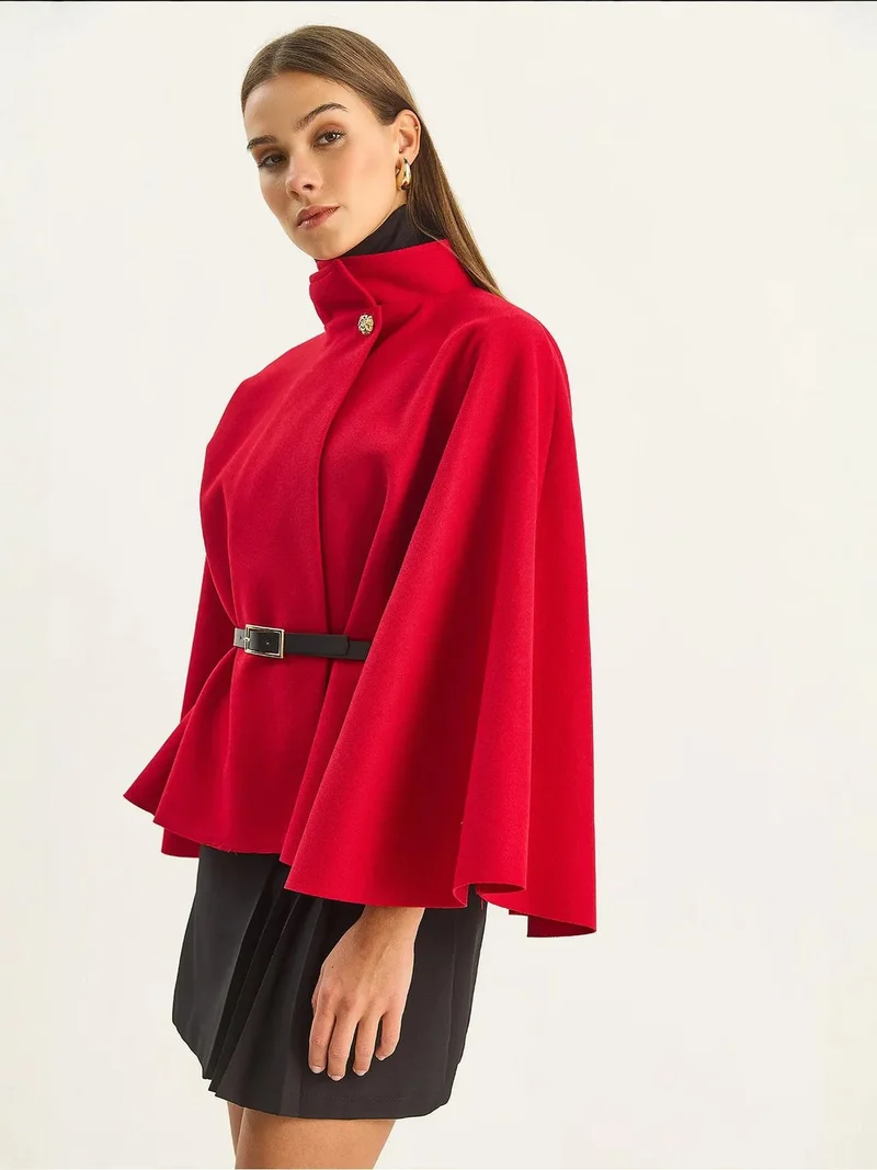Bianco Lucci Red LUCCI Oversized Wool Blend Overcoat for Women | Best Price UAE