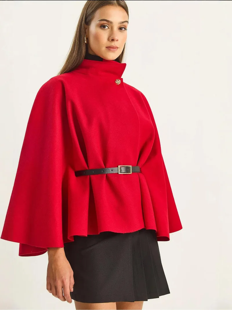 Bianco Lucci Red LUCCI Oversized Wool Blend Overcoat for Women | Best Price UAE