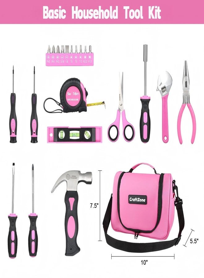CRAFTZONE 21pcs Household Hand Tool Set with Pouch, Mini Tool Kit for Home Use DIY & More, Pink - Image 4