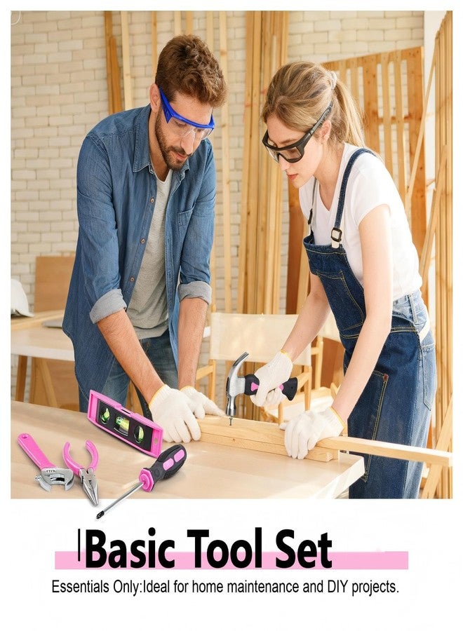CRAFTZONE 21pcs Household Hand Tool Set with Pouch, Mini Tool Kit for Home Use DIY & More, Pink - Image 3