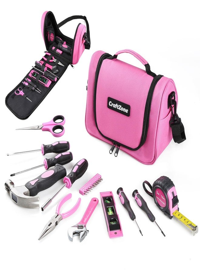 CRAFTZONE 21pcs Household Hand Tool Set with Pouch, Mini Tool Kit for Home Use DIY & More, Pink - Image 1