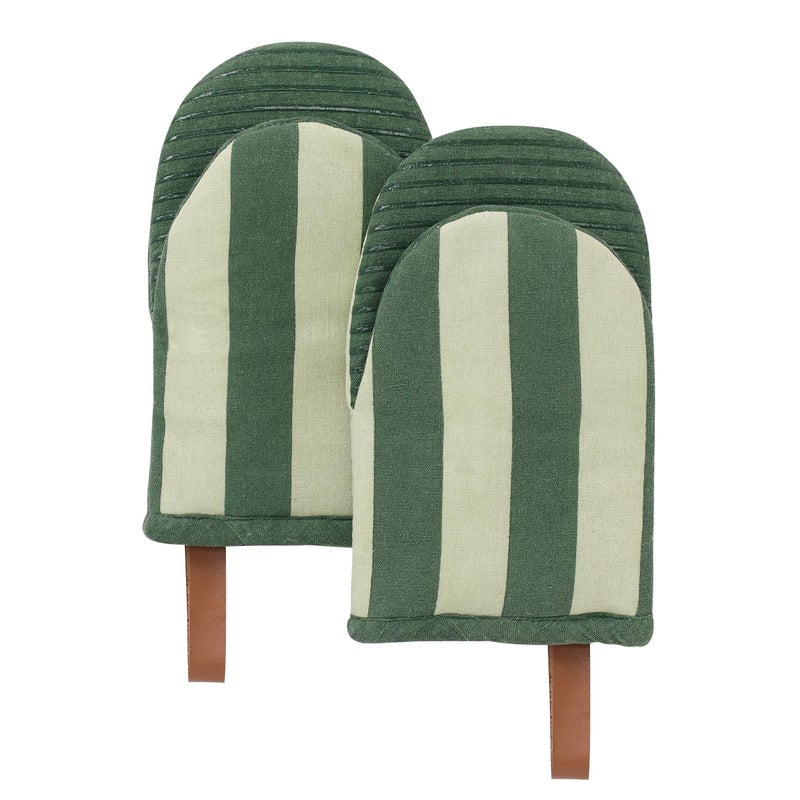 Folkulture Mini Oven Mitts Heat Resistant 575 x9 Set of 2 Green Short Oven Mitts with Hanging Loop 100 Cotton Oven Gloves Kitchen Mittens Matcha Small Silicone Oven Mits