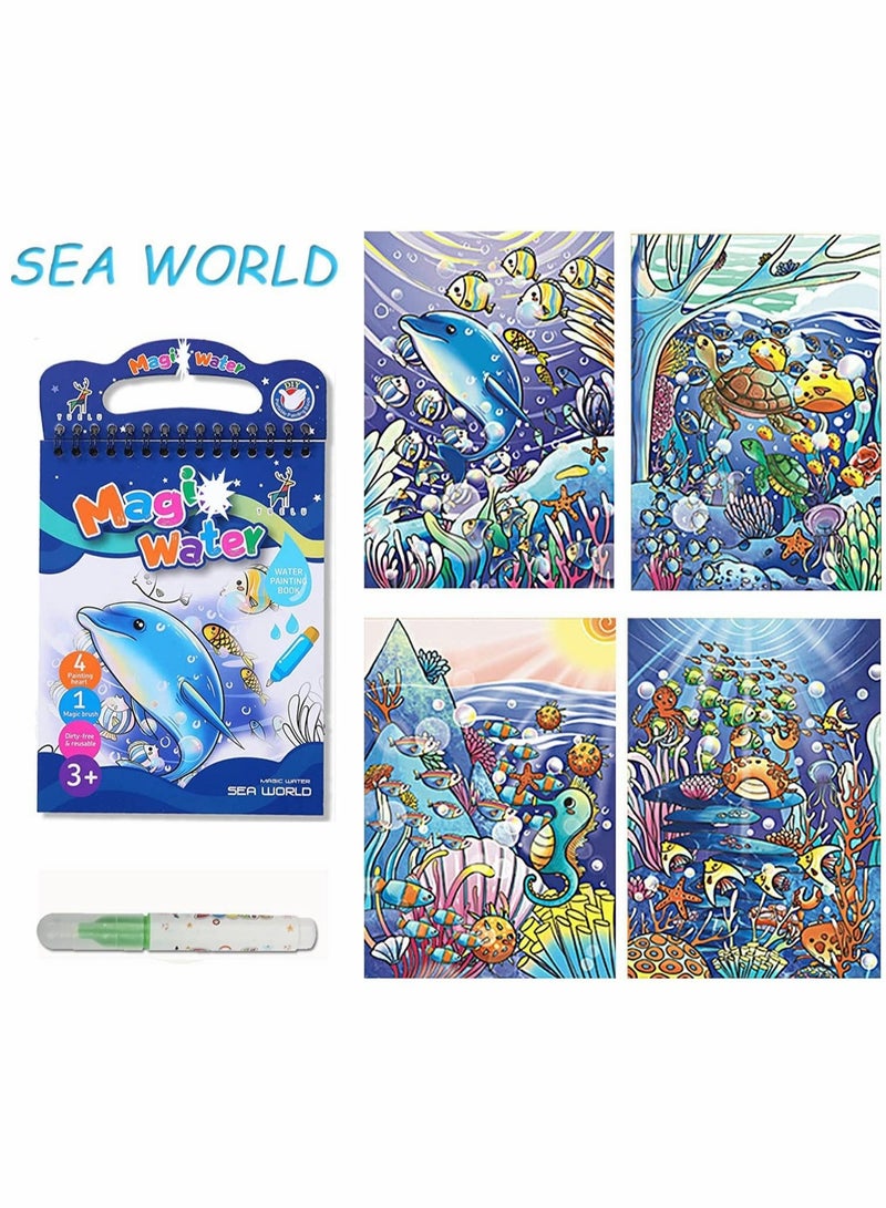 كابتن تيك 3 Pack Water Coloring Books for Toddler Reusable Magic Paint with Water Coloring for Kids Educational Learning Toddlers Travel Toys with Pens Best Birthday Gifts for Kids - Image 4