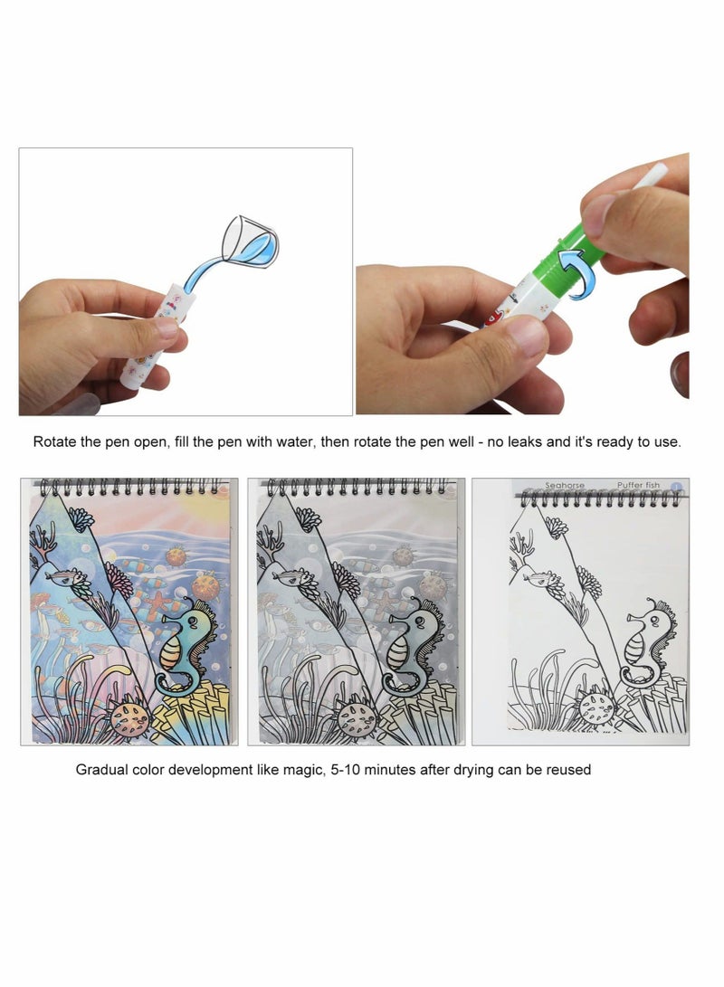 كابتن تيك 3 Pack Water Coloring Books for Toddler Reusable Magic Paint with Water Coloring for Kids Educational Learning Toddlers Travel Toys with Pens Best Birthday Gifts for Kids - Image 5