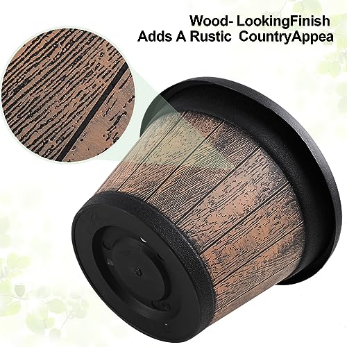 Quarut Large Plastic Plant Pots Set of 4 Pack13 inch,Whiskey Barrel Planters with Drainage Holes & Saucer.Flower Pots Imitation Wine Barrel Design for Indoor & Outdoor Garden Balcony Plants (Brown) - Image 4