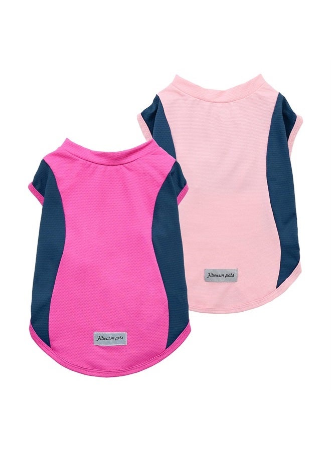Fitwarm 2 Pack UPF 50+ UV Sun Protection Dog Shirt, Lightweight Breathable Cooling Vest, Quick Dry Dog Summer Clothes for Small Dogs Boy Girl, Reflective Label Pet Cat Outfit, Pink, XXL
