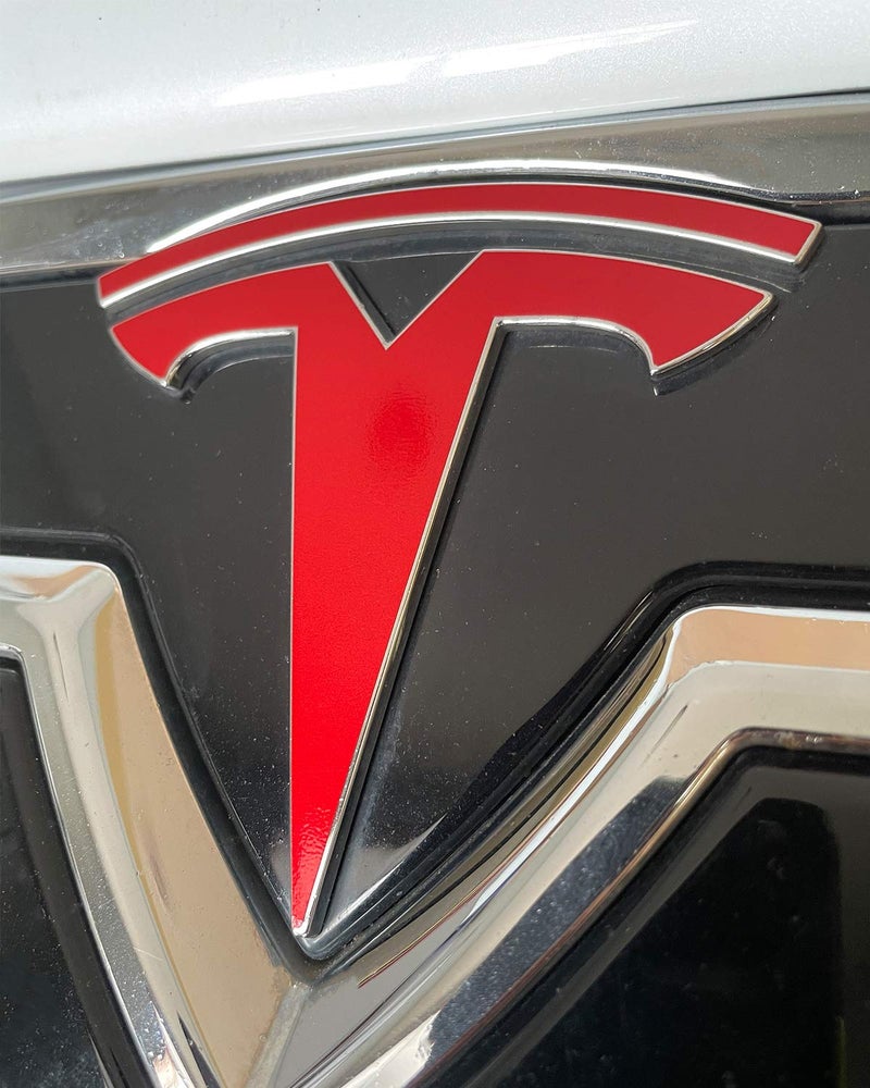 Custom Cut Graphics Logo Decal Wrap for Tesla Model S, Nosecone, 14-pc Set (Gloss Red) - Image 4