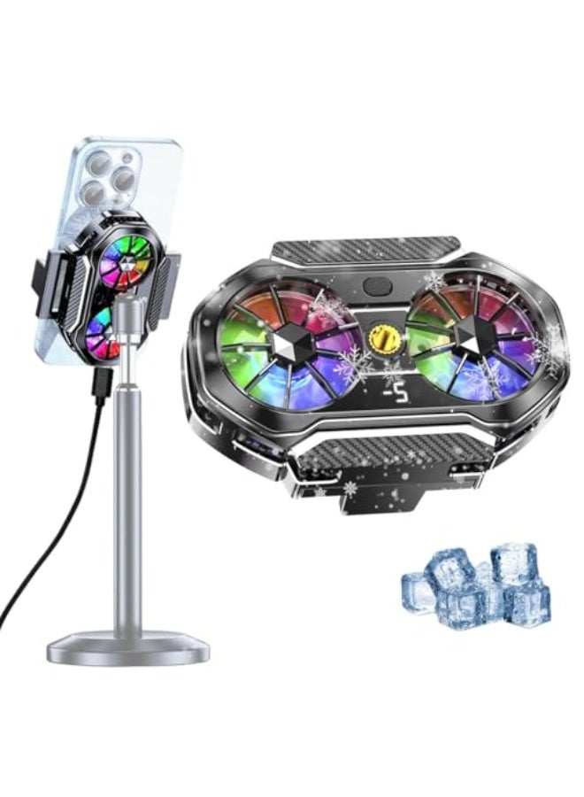 TERRIFI Phone Cooler for Gaming, Cooling Fan with LED Temperature Display, Cellphone Radiator with Dual Semi-Conductor Cooling Chip, Fits 4.5 to 7in Phones, 1/4 Hole for Phone Holders - Image 1