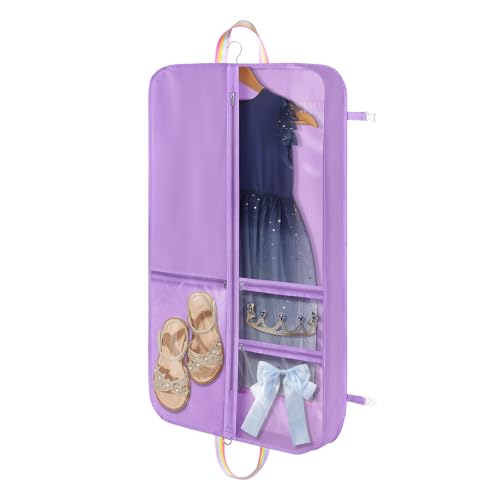 KEEGH Garment Bags for Dance Costumes 40 Inch, Kids Dance Costume Bag for Dancers with 3 Zipper Pockets, Transparent Window, Zipper Closure, Purple - Image 1