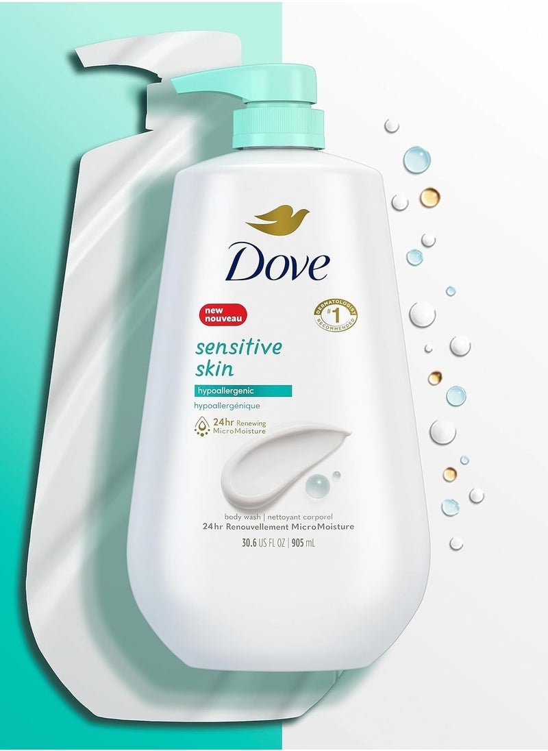 Dove - Dove Body Wash with Pump Sensitive Skin Hypoallergenic, Paraben-Free, Sulfate-Free, Cruelty-Free, Moisturizing Skin Cleanser Effectively Washes Away Bacteria While Nourishing Skin 30.6 oz - Image 1