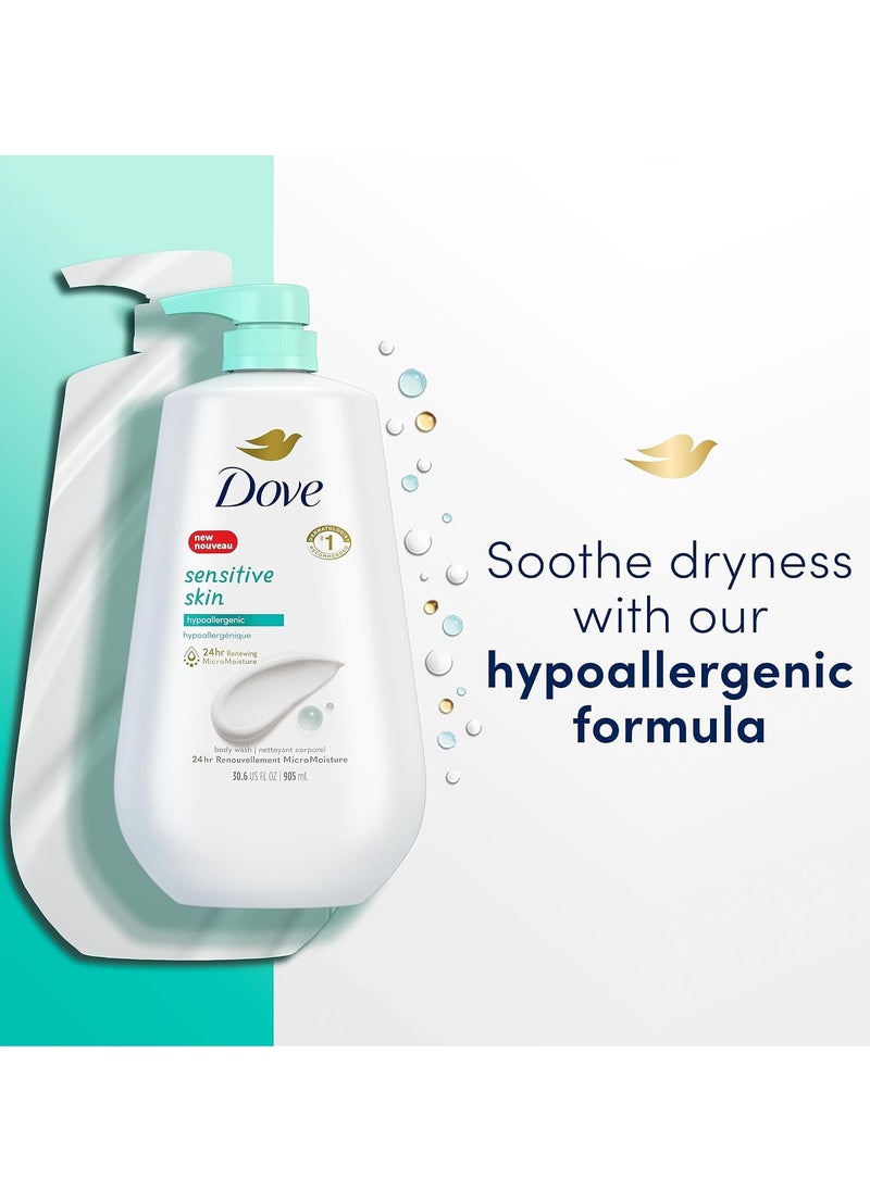 Dove - Dove Body Wash with Pump Sensitive Skin Hypoallergenic, Paraben-Free, Sulfate-Free, Cruelty-Free, Moisturizing Skin Cleanser Effectively Washes Away Bacteria While Nourishing Skin 30.6 oz - Image 1