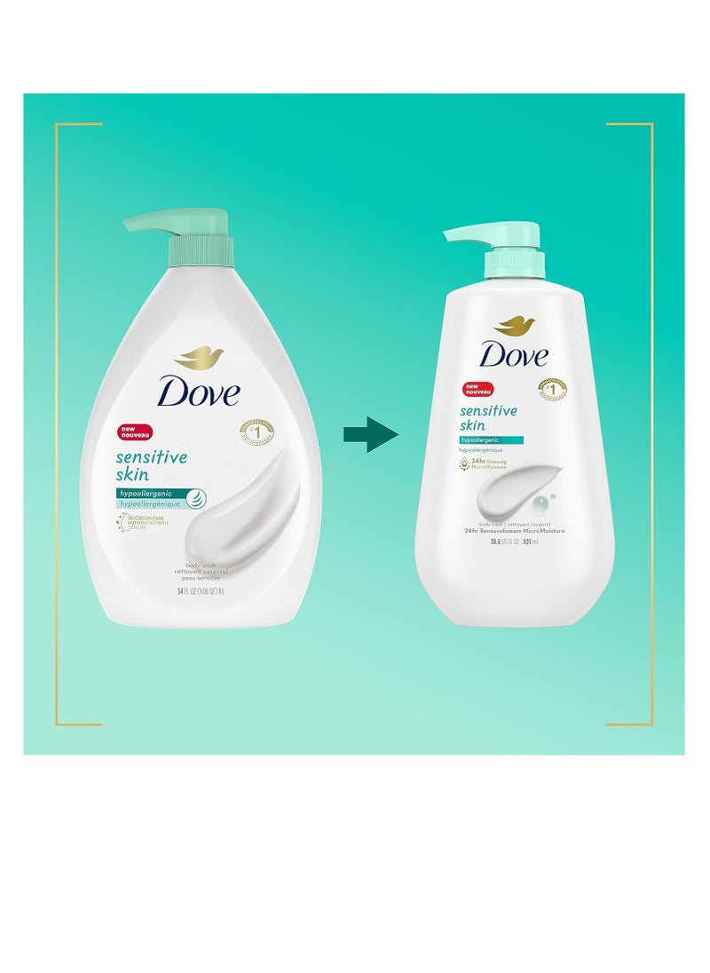 Dove - Dove Body Wash with Pump Sensitive Skin Hypoallergenic, Paraben-Free, Sulfate-Free, Cruelty-Free, Moisturizing Skin Cleanser Effectively Washes Away Bacteria While Nourishing Skin 30.6 oz - Image 1