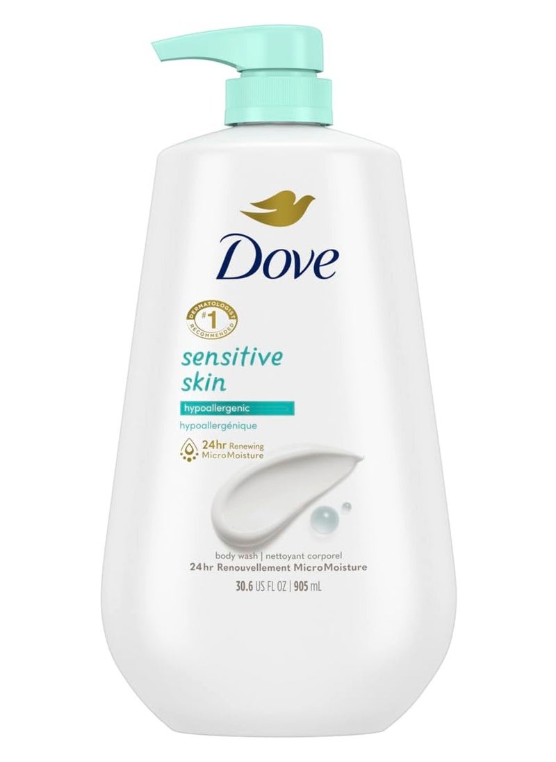 Dove - Dove Body Wash with Pump Sensitive Skin Hypoallergenic, Paraben-Free, Sulfate-Free, Cruelty-Free, Moisturizing Skin Cleanser Effectively Washes Away Bacteria While Nourishing Skin 30.6 oz - Image 1