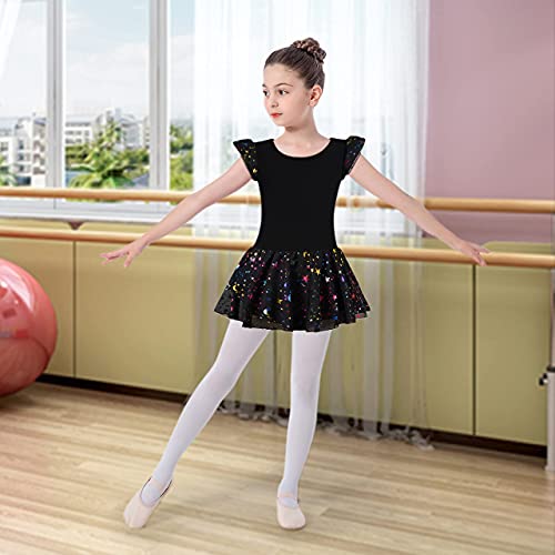 DANSHOW Ballet Leotards for Girls Dance Skirted Leotard Kids Ballet Tutu Dress Toddler Shiny Ruffle Sleeve Dancewear(40431-06-M) - Image 5