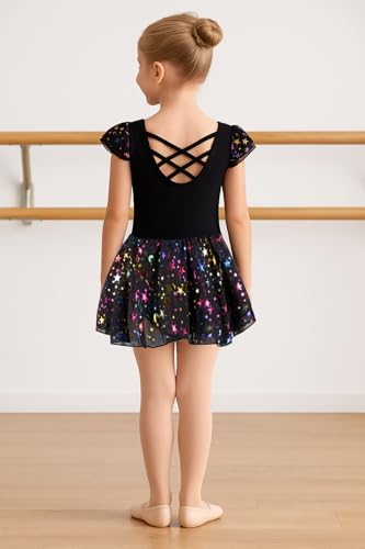 DANSHOW Ballet Leotards for Girls Dance Skirted Leotard Kids Ballet Tutu Dress Toddler Shiny Ruffle Sleeve Dancewear(40431-06-M) - Image 3