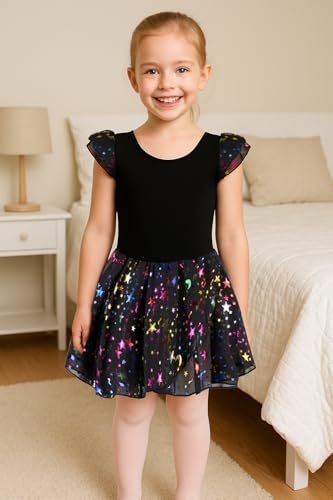 DANSHOW Ballet Leotards for Girls Dance Skirted Leotard Kids Ballet Tutu Dress Toddler Shiny Ruffle Sleeve Dancewear(40431-06-M) - Image 4