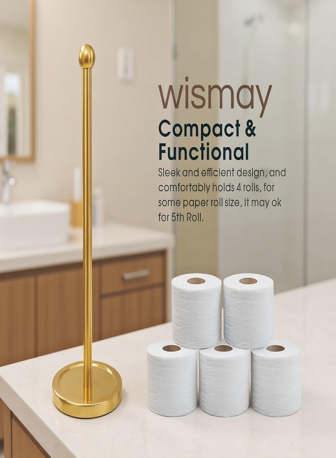 Wismay Toilet Paper Holder Stand for Max 5 Paper Rolls, Freestanding TP Holder, Roll Holder Storage, Stainless Steel - Gold - Image 3