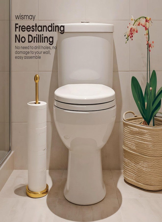 Wismay Toilet Paper Holder Stand for Max 5 Paper Rolls, Freestanding TP Holder, Roll Holder Storage, Stainless Steel - Gold - Image 5