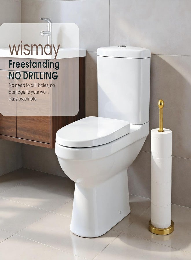 Wismay Toilet Paper Holder Stand for Max 5 Paper Rolls, Freestanding TP Holder, Roll Holder Storage, Stainless Steel - Gold - Image 2