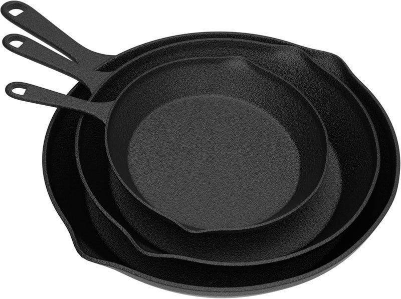 Home-Complete Frying Pans - Set of 3 Pre-Seasoned Cast Iron Skillets with 10-Inch, 8-Inch, and 6-Inch Sizes - Nonstick Camping Cookware by (Black) - Image 1