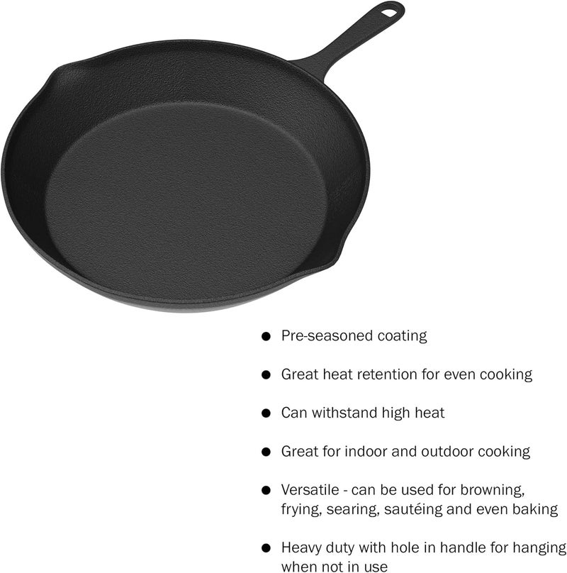 Home-Complete Frying Pans - Set of 3 Pre-Seasoned Cast Iron Skillets with 10-Inch, 8-Inch, and 6-Inch Sizes - Nonstick Camping Cookware by (Black) - Image 3