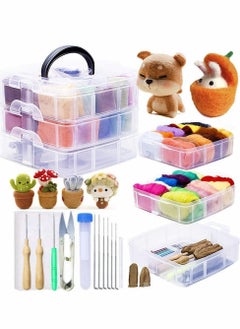 Excefore Needle Felting Kit, Wool Roving, Complete Needle Felting Starter Kit with Basic Felt Tools and Supplies Wool Fibre Spinning Craft Wet Felting Material for Beginners  - Image 1