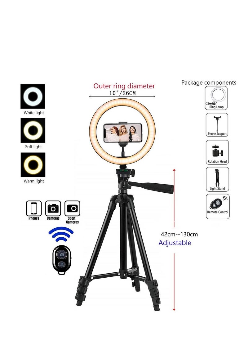 Generic 130 Cm Extendable Phone Tripod And Camera Stand With Bluetooth Remote And Clip And 10 Inch Fill Light  - Image 1