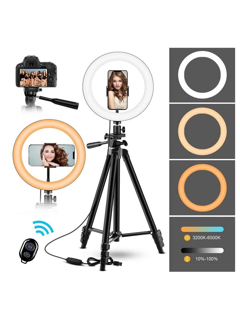 Generic 130 Cm Extendable Phone Tripod And Camera Stand With Bluetooth Remote And Clip And 10 Inch Fill Light  - Image 2