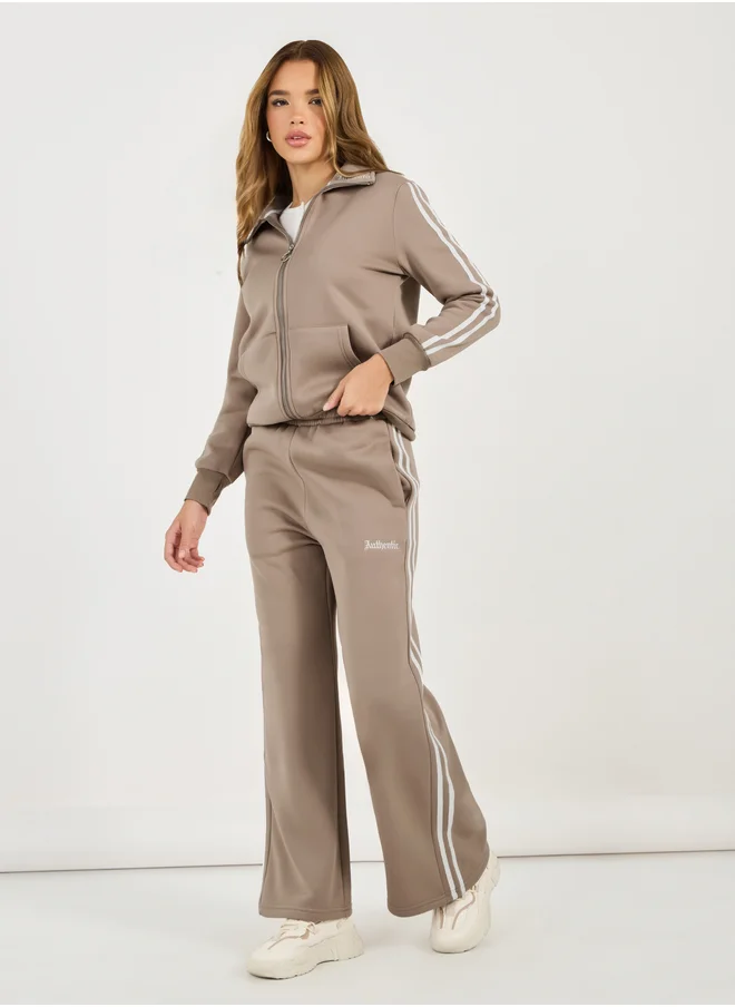 Styli Styli Contrast Stripe Detail Front Zip Jacket and Embroidered Detail Pants Co-Ords